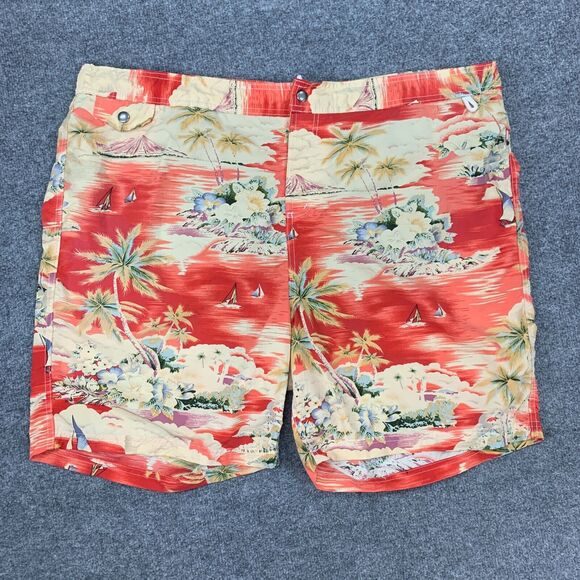 Lands End Hoffman California Swim Trunk Men XXL 2XL Floral Red Brief Lined Short - Picture 2 of 14